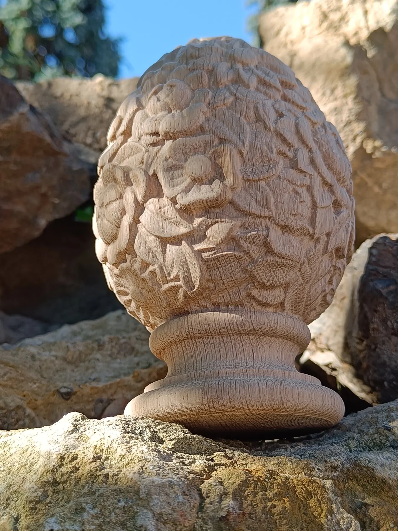 Warm carved wood texture used as a material detail
